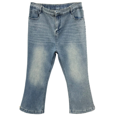 春装大码微喇松紧腰显瘦牛仔裤