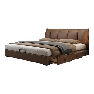 佐慕真皮床意式极简主卧室大床现代轻奢高级感储物床软包双人婚床