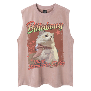 TRAVEL ISSUANCE 小公举的注视 潮牌甜酷可爱猫咪印花宽松无袖T恤