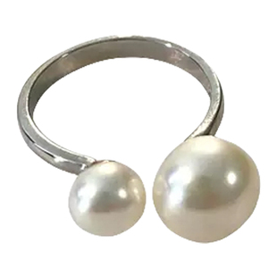 珍氏珠宝天然淡水珍珠戒指女款 双珠时髦百搭轻奢可调节款开口戒