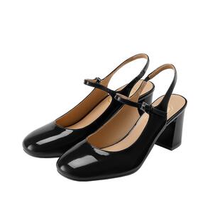 7or9漆皮粗跟2026新款玛丽珍鞋女凉鞋包头后空一字带高跟鞋黑莓酒