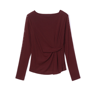 不规则纯色网纱打底衫女长袖t恤2025秋冬季内搭小衫独特别致上衣