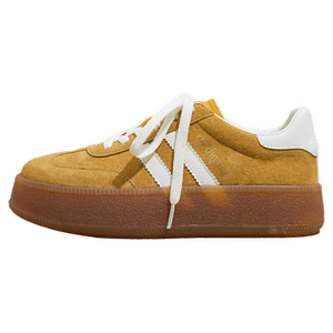 厚底德训鞋女鞋2024新款夏季真皮黄色增高板鞋松糕百搭运动休闲鞋