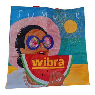 外贸原单大容量插画风防水编织购物袋超市手提袋单肩包收纳袋