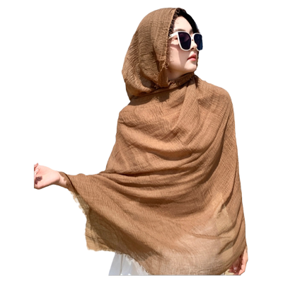 压皱棉麻丝巾围巾女夏季韩版纯色