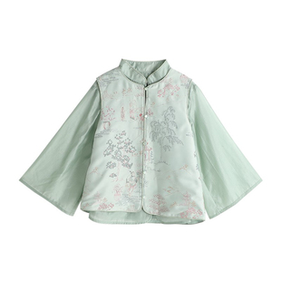 布丁哈鲁春装女童新中式汉服套装2026春秋新款儿童衬衫国风马甲