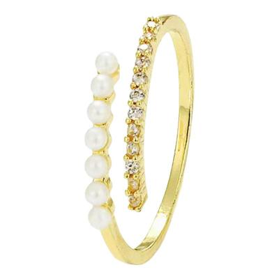 EXHIBITION 简约珍珠戒指女轻奢高级感时尚开口可调节指环食指戒