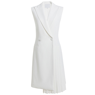 TieForHer明星款折纸裙 无袖风琴褶下摆优雅马甲西装裙连衣裙女