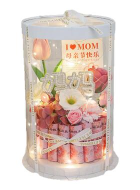diy手工创意仿真花母亲节花束康乃馨玫瑰高档礼盒送妈妈生日礼物