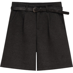 外穿直筒五分裤女宽松显瘦中裤简约百搭休闲裤西装毛呢阔腿短裤