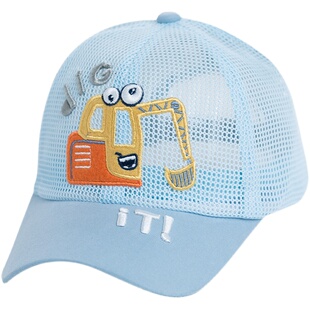 宝宝夏季棒球帽小童挖掘机工程车鸭舌帽男孩网眼透气遮阳帽子韩版