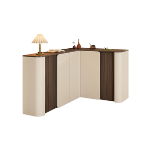 中古奶油风入户门厅矮鞋柜家用转角玄关柜客厅定制L型圆弧隔断柜