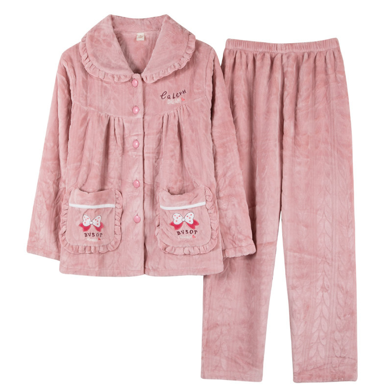 加厚珊瑚绒家居服套装女士