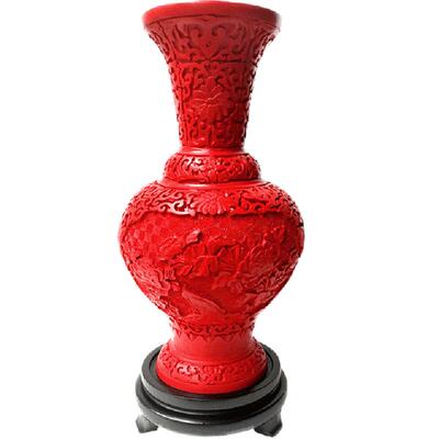 国风红漆器雕刻花瓶乔迁新居摆件
