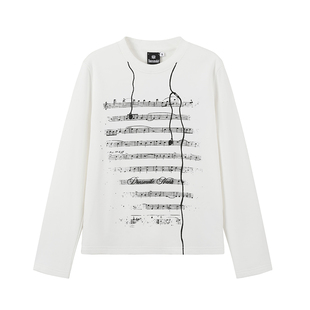 DONSMOKE正版授权NANA黑白音符印花上衣男女同款宽松简约长袖内搭