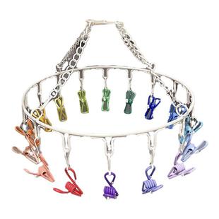 可爱家用不锈钢多夹子晒袜子神器晾衣架多功能防风儿童圆形铁衣架