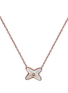 法式18K玫瑰金交叉白贝母项链女