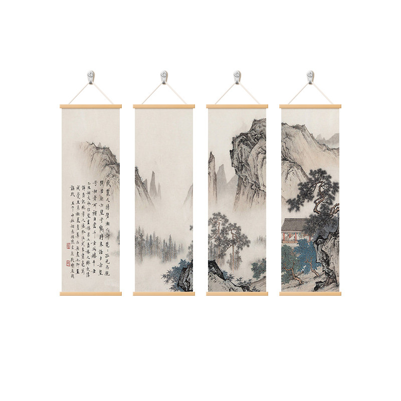 山水四联画新中式书房茶室装饰画