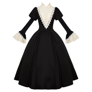 暗黑哥特风修女Lolita黑色长短款cla系连衣裙围裙接袖双子万圣节