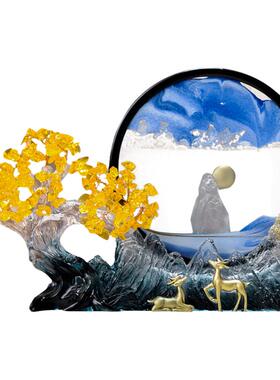 新中式客厅玄关摇钱树流沙画摆件