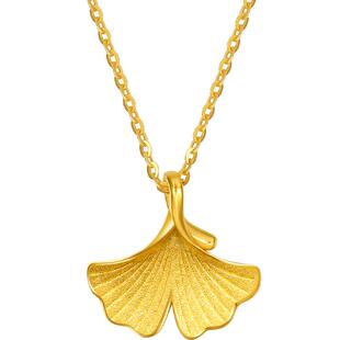 周六福5G黄金吊坠计价女款足金银杏叶挂坠颈饰送女友节日礼物