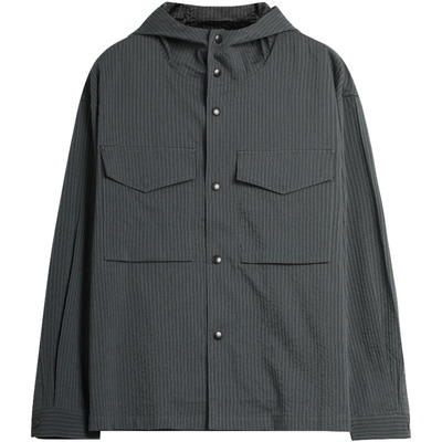 EHE男装铜氨丝棉混纺连帽多夹克