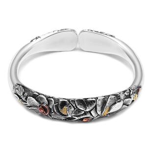 玉兰春晓 足银999纯银兰花手镯女镶金手工錾刻传承高级新款银镯子