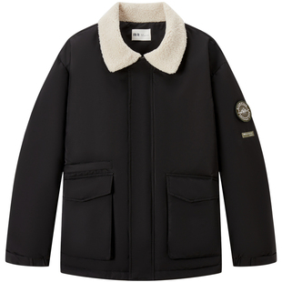 RS流石男装冬装短款羽绒服2025新款冬季男士户外徽章保暖工装外套