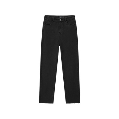 森马毛边抓毛九分小直筒牛仔裤女