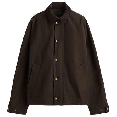 HM男装夹克2025年秋季新款宽松版蜡面棉质哈灵顿式外套1295768