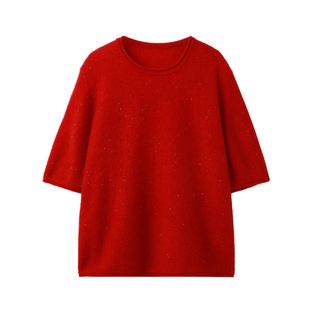 PENNYPENG治愈光波黑标系列冬季新款轻奢拉绒圆领羊绒短袖上衣