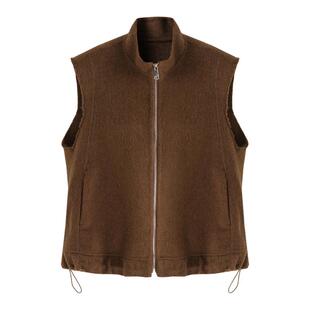 SeRinaBlue2026冬季新款100%羊毛拉链保暖马甲女时髦洋气外穿外套