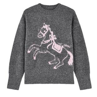 秋水伊人时尚风蓬松软糯针织衫2026年春季新款圆领减龄木马毛衣