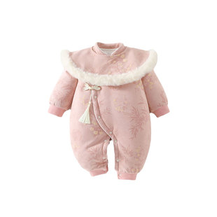 新生儿连体衣冬加厚外穿棉服初生宝宝衣服秋冬季夹棉哈衣外穿爬服