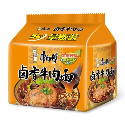 康师傅方便面卤香牛肉面袋装五连包量贩装泡面速食面夜宵即食快餐