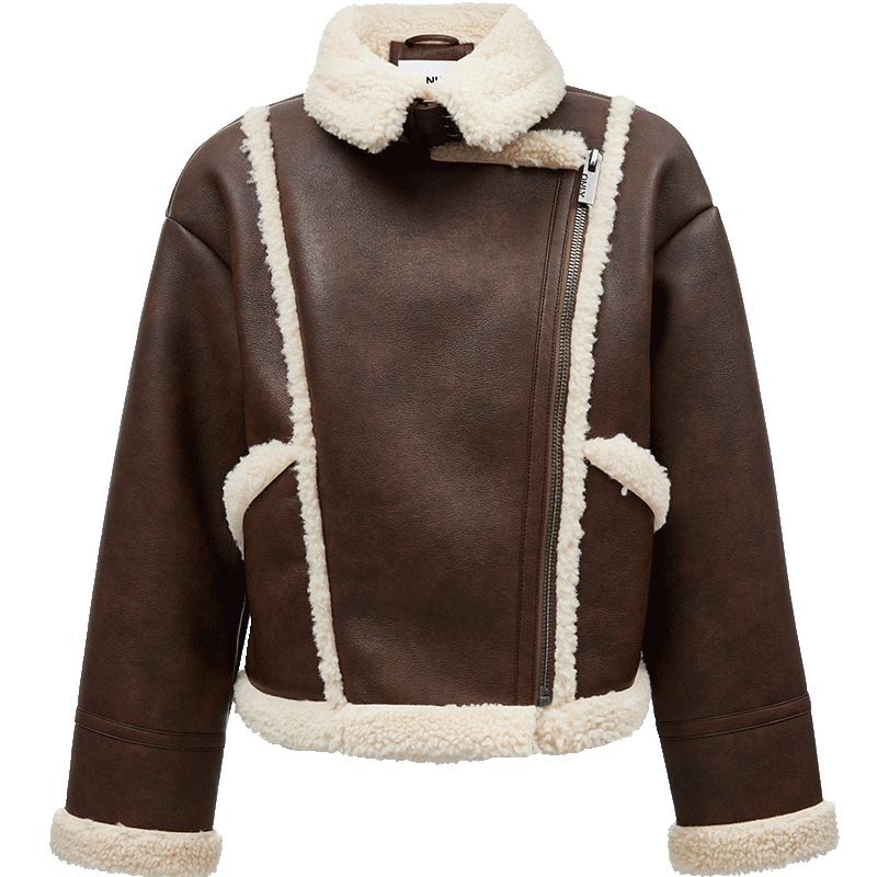 ONLY拼接翻领落肩短款棉服