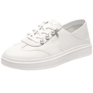 森达小白鞋女款秋新商场同款牛皮简约轻便休闲板鞋XPM01CM5