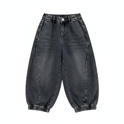 男童加绒牛仔裤冬季2025新款洋气儿童秋冬宽松加厚一体绒拖地裤潮