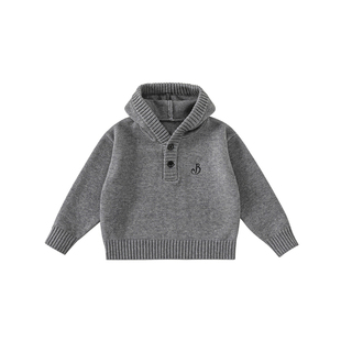 男童毛衣秋冬新款儿童连帽针织衫男孩上衣冬装灰色毛衫童装毛线衣