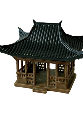 中式古亭鱼缸水陆假山摆件