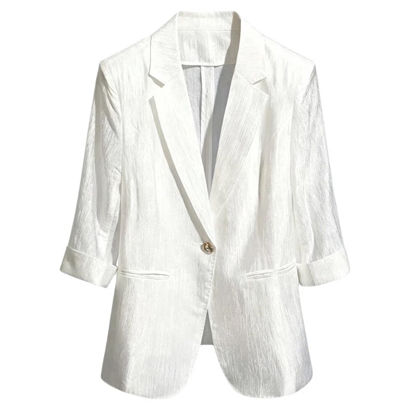 【专柜品质】高端白色醋酸小西服外套女夏季薄款一粒扣休闲女上衣
