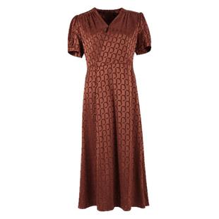 阿丹娜春夏新款棕色醋纤混纺提花连衣裙子V领收腰女装官方正品