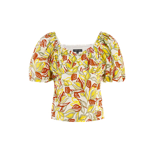 MARYLING玛俪琳2023夏季枫叶黄胸前褶皱泡泡袖上衣A1CCW26430