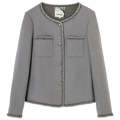 布景毛呢外套女冬季新品简约气质箱型宽松直筒含羊毛短款大衣1374