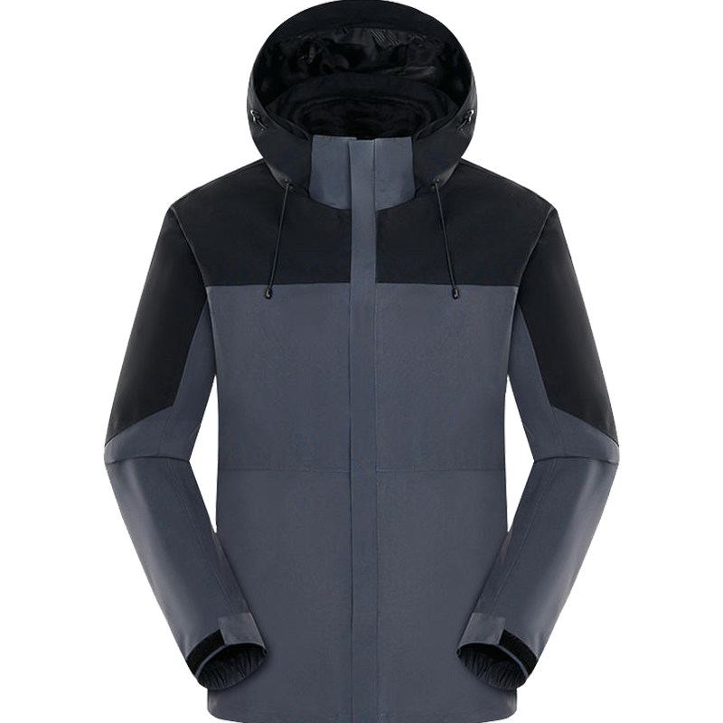 灰色冲锋衣工作服定制印logo户外三合一加绒防风防水外套工装刺绣