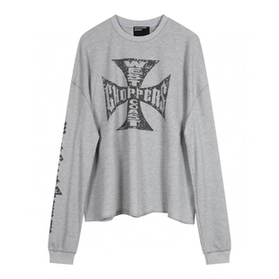 特大码300斤华夫格梵文十字架长袖T恤男装春秋宽松潮牌卫衣打底衫