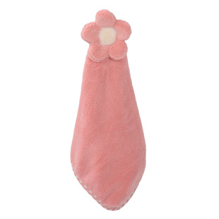 厨房擦手巾3条装带挂绳挂钩珊瑚绒可爱吸水挂式搽手布洗手间手帕