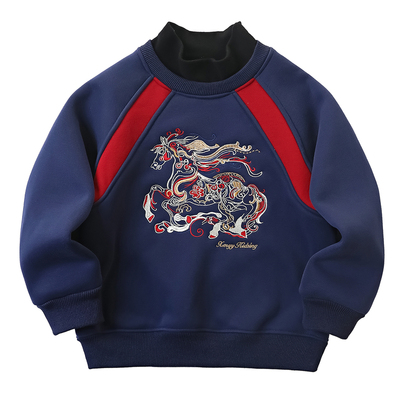 男童加绒刺绣卫衣秋冬拜年服