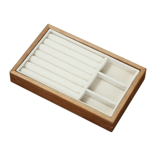 胡桃木质首饰饰品托盘戒指绒布收纳盒耳环展示盘项链抽屉内陈列柜