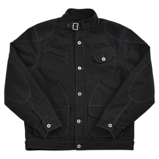 柴米黑色机车夹克男士棉服工装帆布立领外套阿美卡机美式复古秋冬
